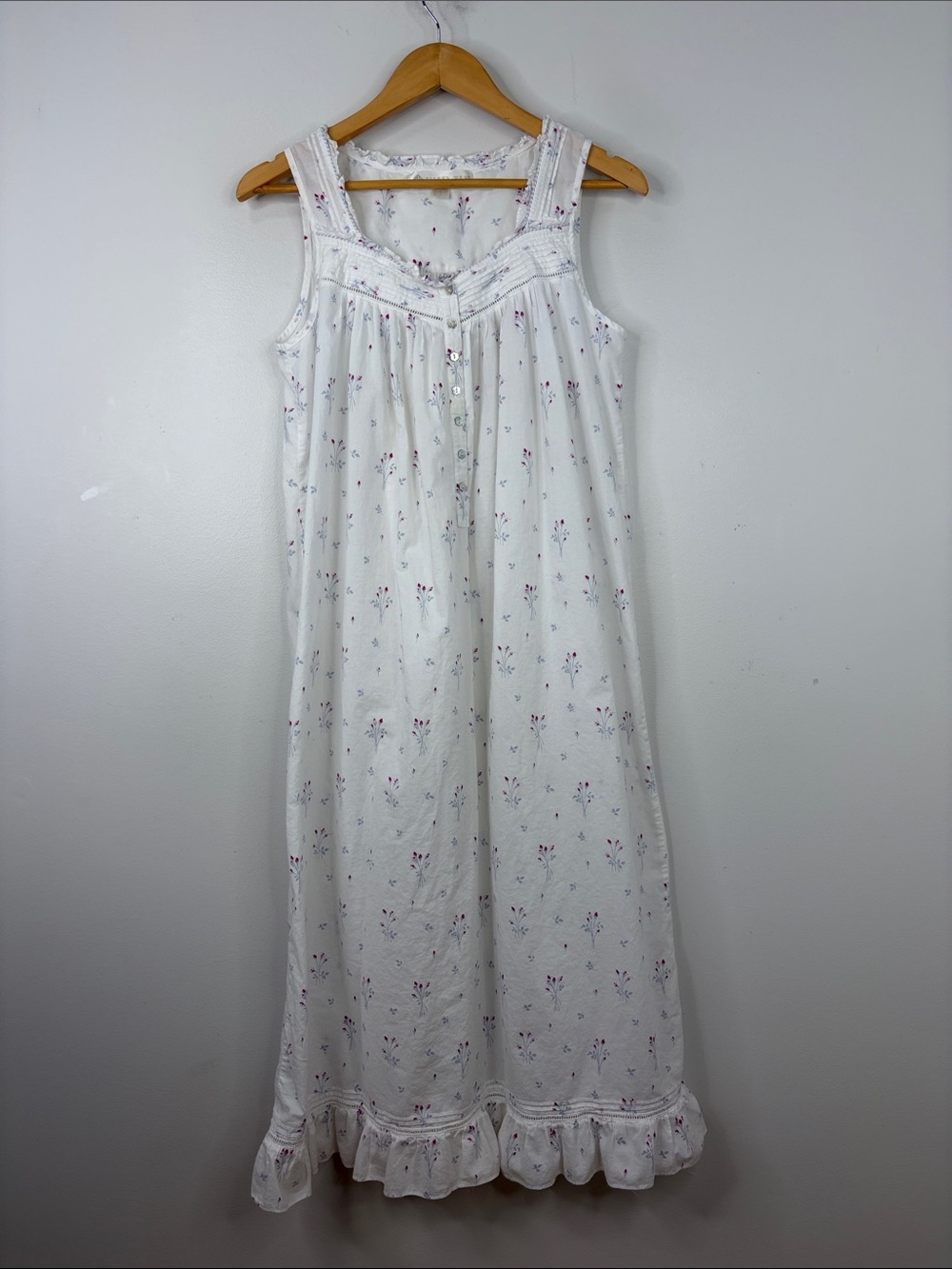 Eileen West Nightgown Womens Small Sleeveless Cotton Pink White Floral Long Maxi